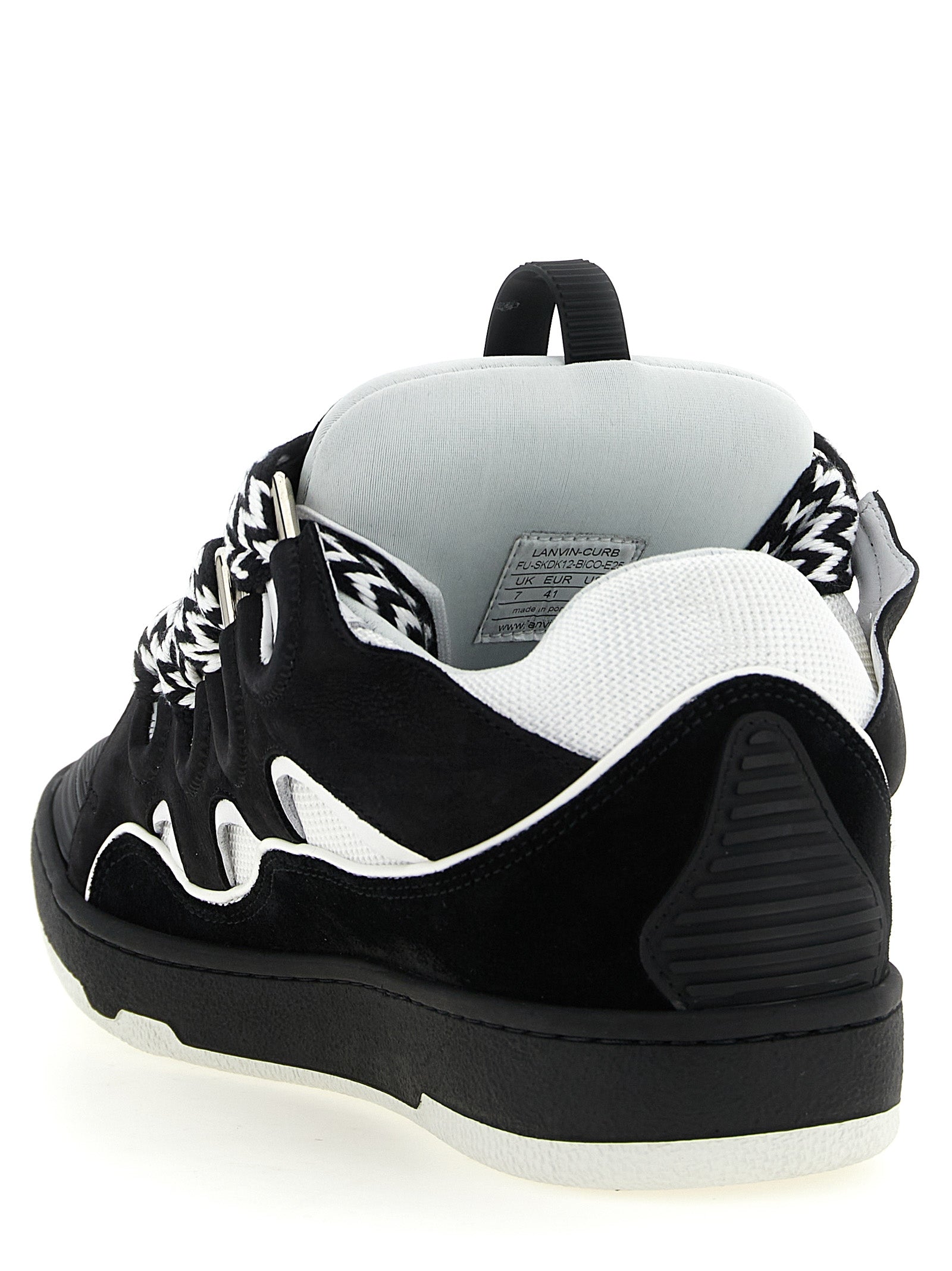 Sneakers by Lanvin for men in polyester & suede calfskin leather bicolour, black, white & herringbone presents a on trend silhouette from the Men's Chunky Polyester & Suede Calfskin Leather Sneakers collection, showcasing a on trend chunky style for an elevated aesthetic.