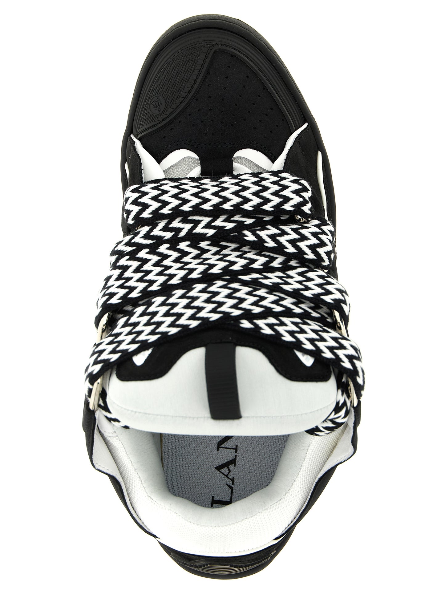 Sneakers by Lanvin for men in polyester & suede calfskin leather bicolour, black, white & herringbone features an fashionable silhouette, showcasing the premium Men's Chunky Polyester & Suede Calfskin Leather Sneakers in a fashionable chunky style that offers a fashionable finish for refined style.