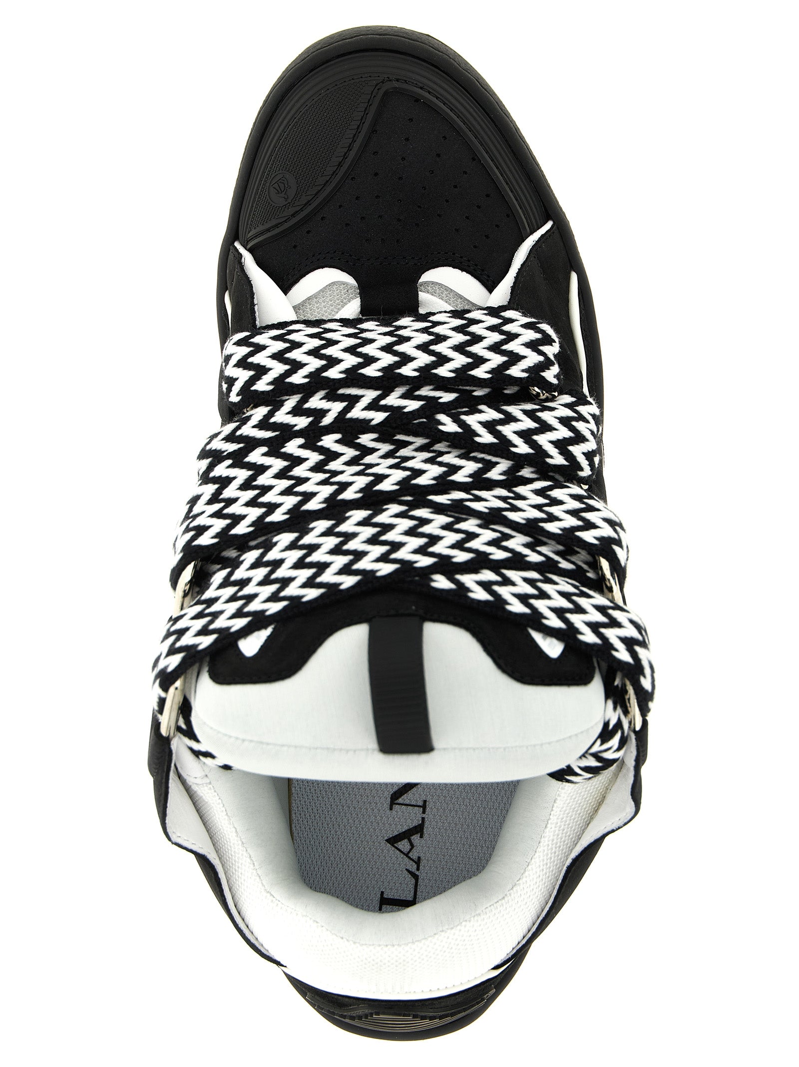 Sneakers by Lanvin for men in polyester & suede calfskin leather bicolour, black, white & herringbone features an fashionable silhouette, showcasing the premium Men's Chunky Polyester & Suede Calfskin Leather Sneakers in a fashionable chunky style that offers a fashionable finish for refined style.