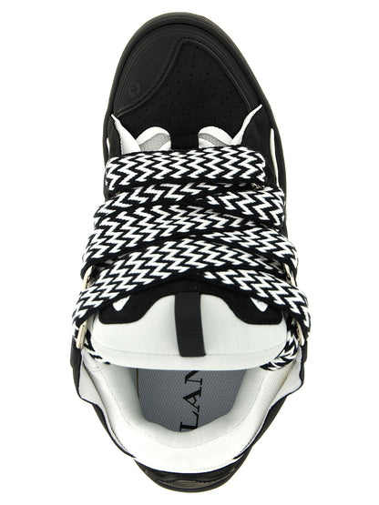 Sneakers by Lanvin for men in polyester & suede calfskin leather bicolour, black, white & herringbone features an fashionable silhouette, showcasing the premium Men's Chunky Polyester & Suede Calfskin Leather Sneakers in a fashionable chunky style that offers a fashionable finish for refined style.