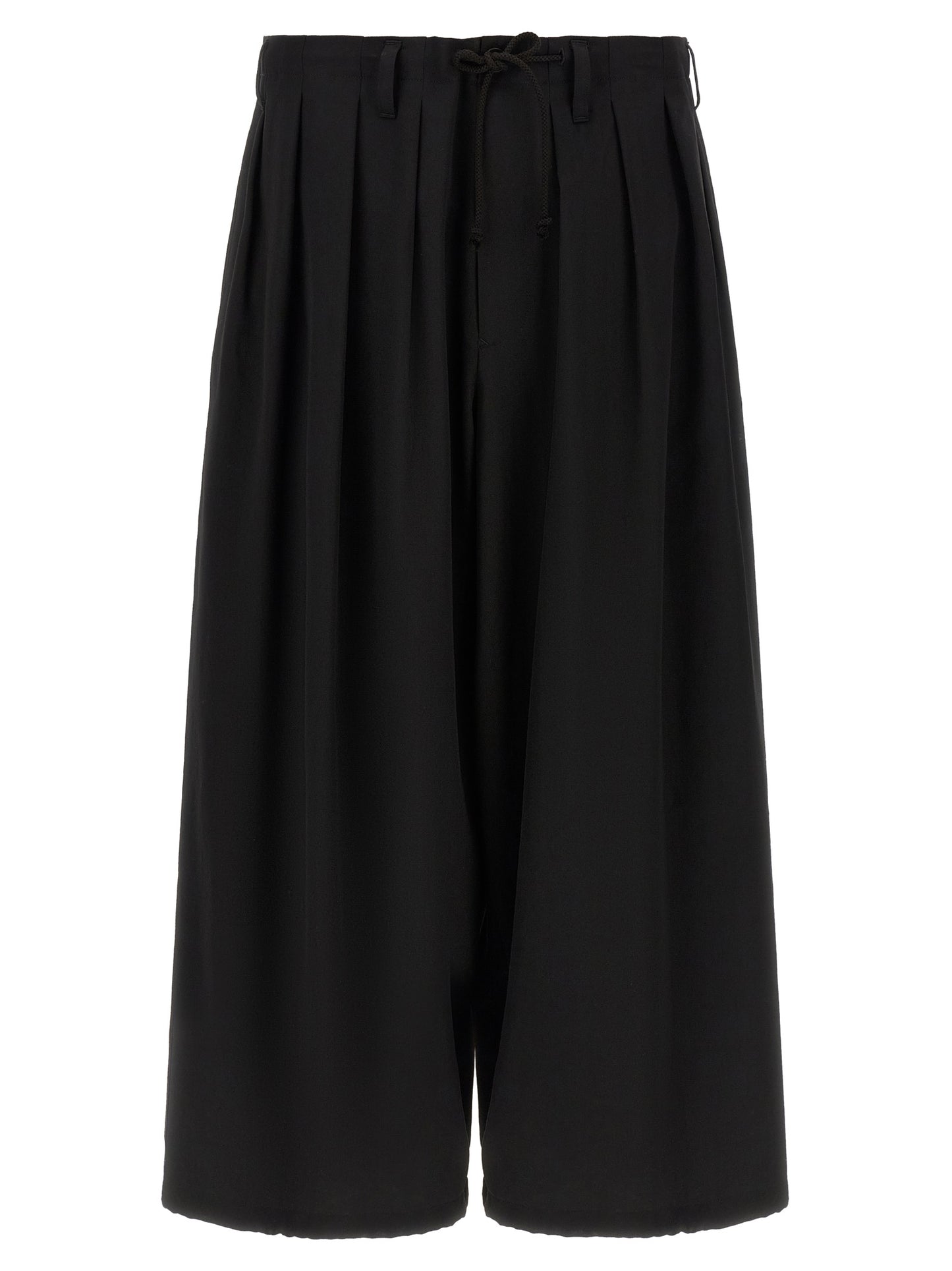 Trousers by Yohji Yamamoto for men in wool black presents a smart silhouette, meticulously detailed with a smart wide, a smart long, and a smart .
