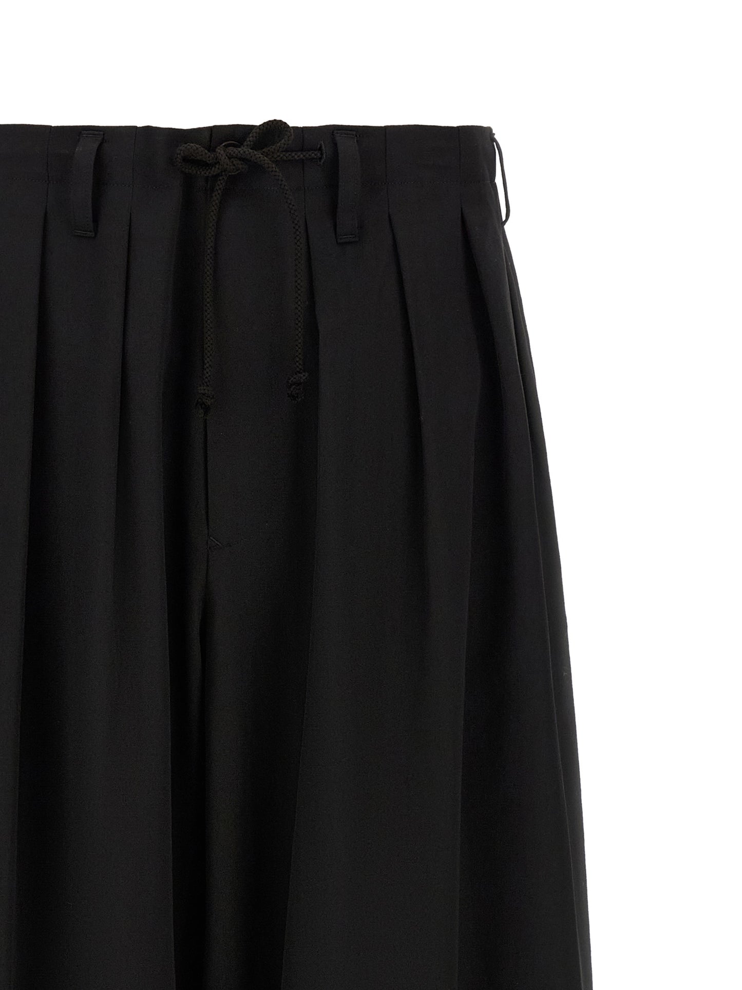 Trousers by Yohji Yamamoto for men in wool black features an sartorial silhouette, showcasing a precise wide and long with a sartorial for a refined look.
