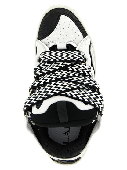 Sneakers by Lanvin for men in polyester & suede calfskin leather bicolour, black, gray & white features an timeless silhouette from the Men's Chunky Skater Polyester & Suede Calfskin Leather Sneakers collection, showcasing a signature chunky skater style with an timeless finish.