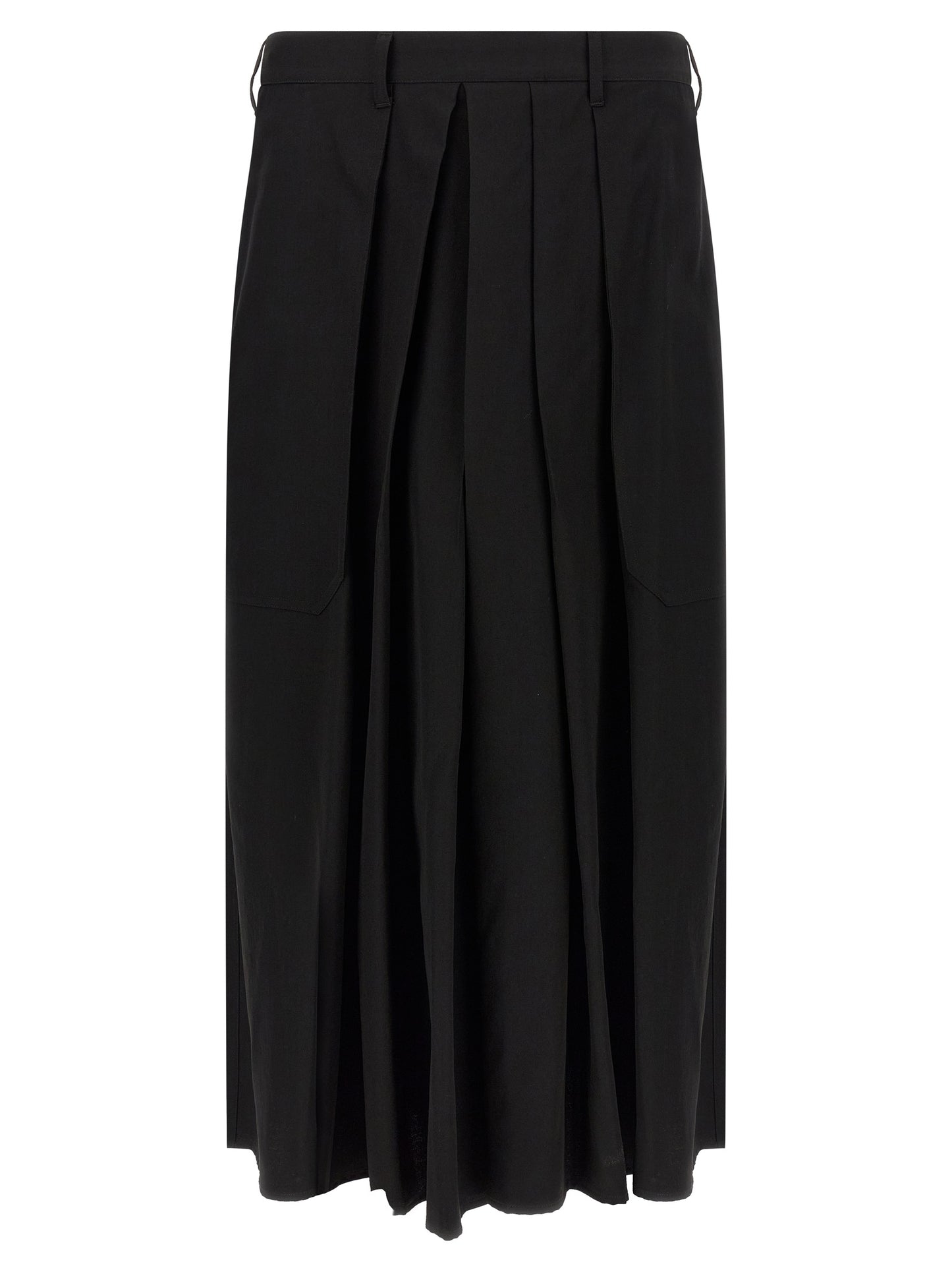 Trousers by Yohji Yamamoto for men in wool black features an sartorial silhouette, showcasing a precise wide and long with a sartorial for a refined look.