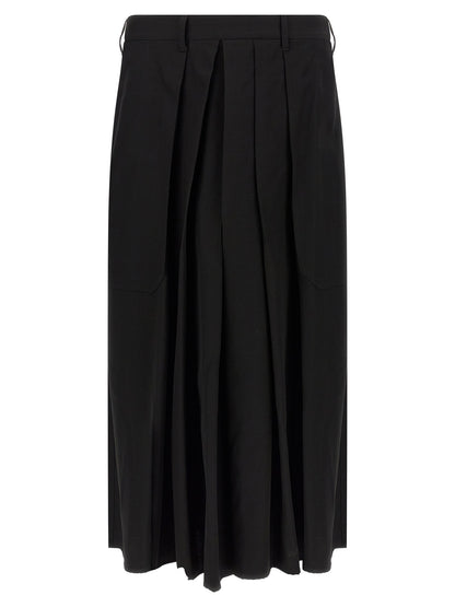 Trousers by Yohji Yamamoto for men in wool black features an sartorial silhouette, showcasing a precise wide and long with a sartorial for a refined look.