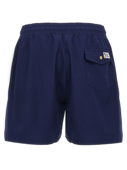 Swim Shorts by Polo Ralph Lauren for men in stretch polyester mesh blue features a refined silhouette, showcasing the premium design of this Waves Men's Stretch Polyester Mesh Swim Shorts.