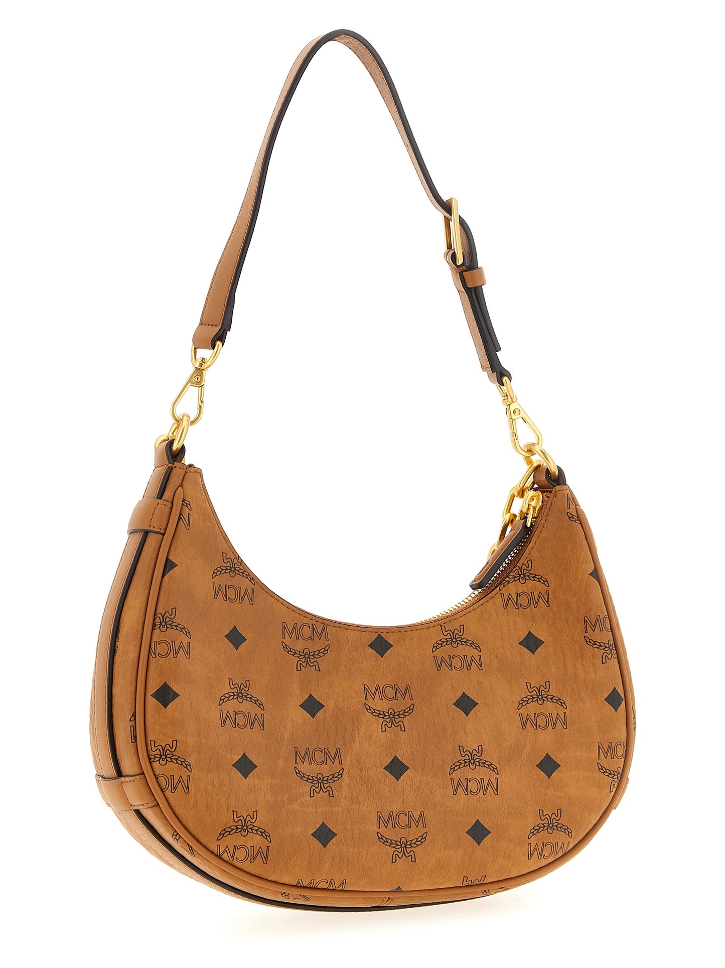 Mini Evening Crescent Shoulder Bag by MCM for women in poly cotton canvas brown & monogram features a effortless chic silhouette with a secure zipper, ample , and versatile shoulder-strap, adjustable-strap & handle for a effortless chic finish.