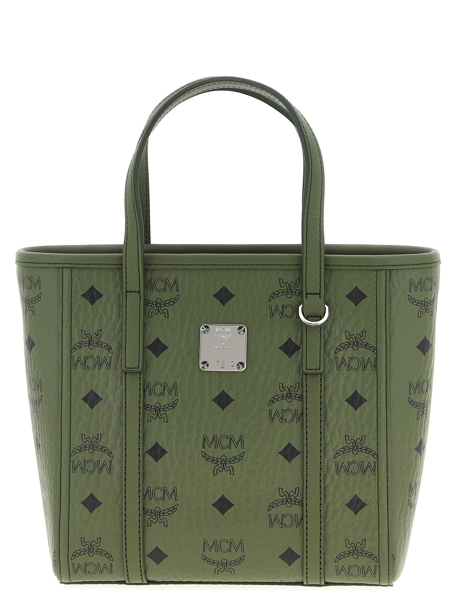 Mini Shopper Tote Bag by MCM for women in poly cotton canvas bicolour, green & monogram features an metropolitan chic Icon Visetos Poly Cotton Canvas Mini Shopper Tote Bag design with a secure zipper, metropolitan chic , and versatile shoulder-strap, adjustable-strap & handle for a metropolitan chic look.