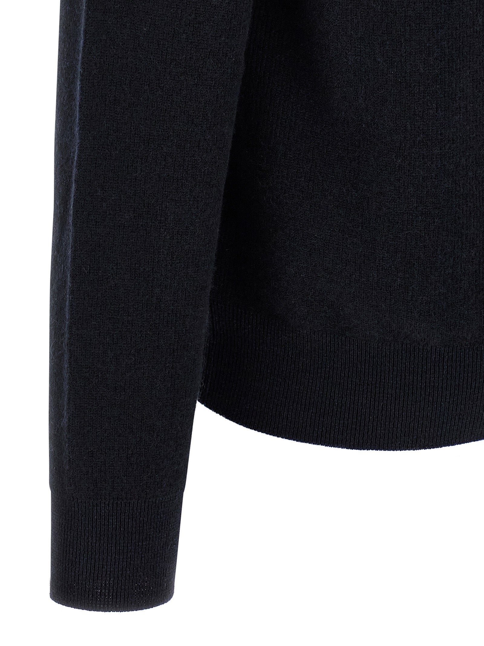 Cardigan by Brioni for men in cashmere blue features a dramatic silhouette, showcasing a sophisticated and dramatic detail for a timeless, premium look.