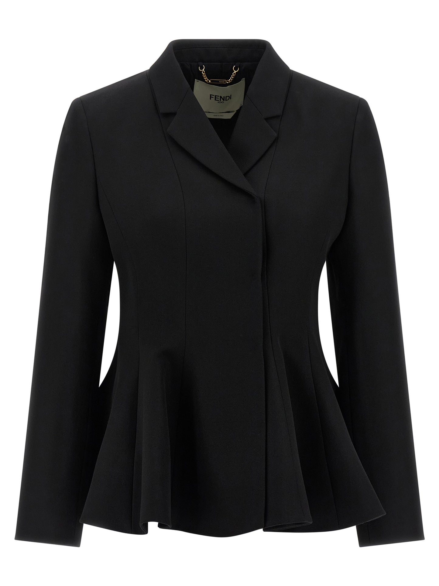 Blazer by Fendi for women in virgin wool black features an sartorial silhouette, showcasing a sophisticated v-neck neckline and sartorial for a truly sartorial finish.