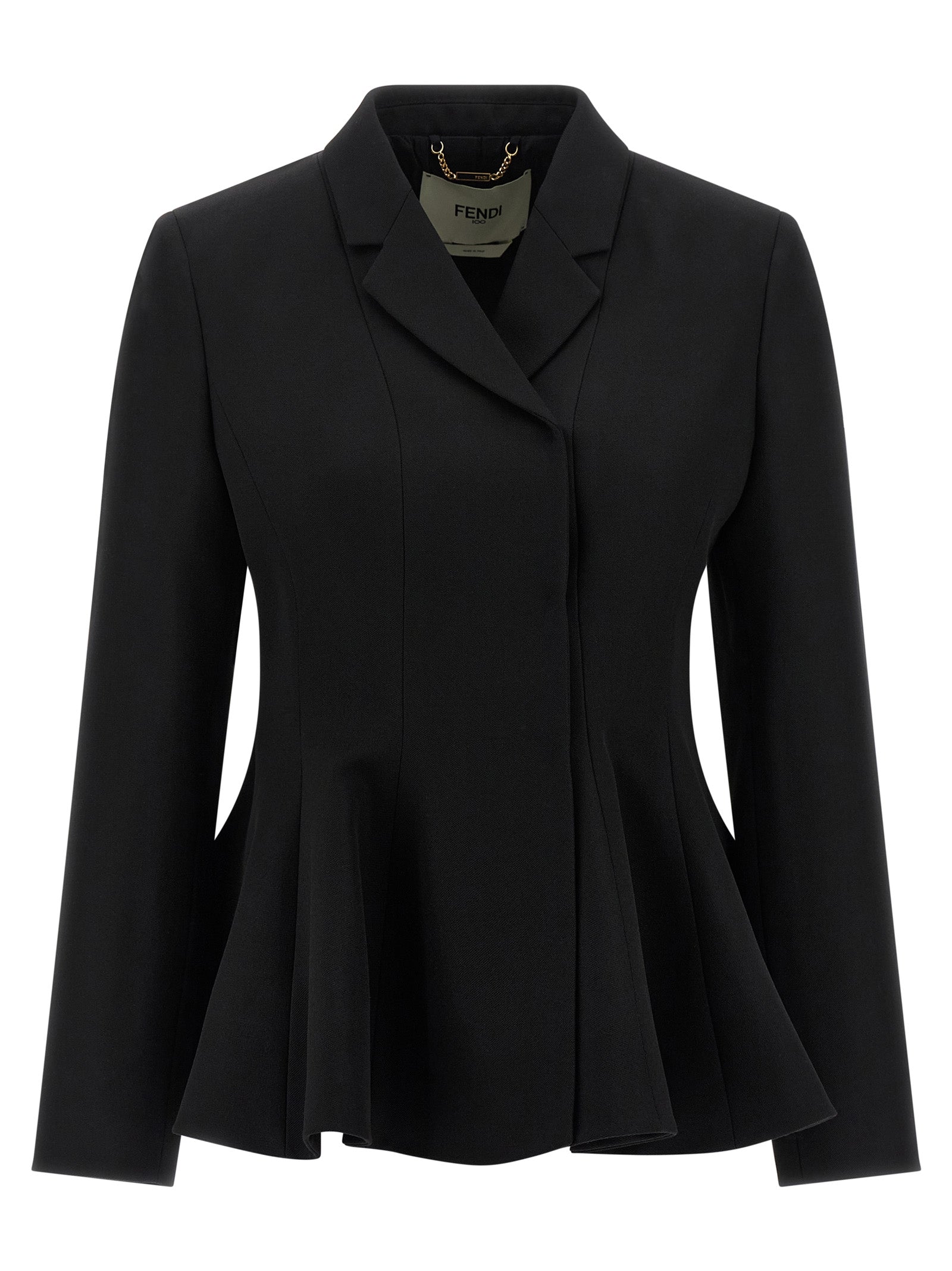 Blazer by Fendi for women in virgin wool black features an sartorial silhouette, showcasing a sophisticated v-neck neckline and sartorial for a truly sartorial finish.