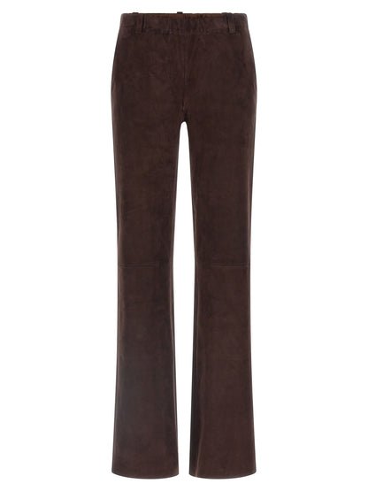 STOULS Women's Straight Leg Suede Lamb Leather Jeans - Brown