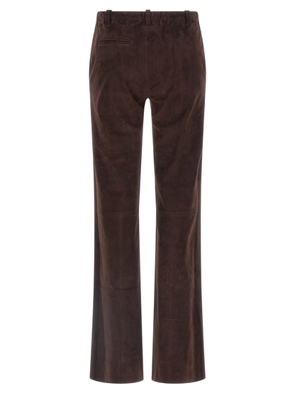 STOULS Women's Straight Leg Suede Lamb Leather Jeans - Brown