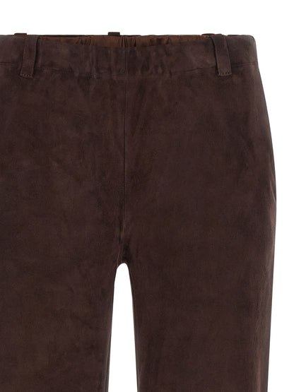 STOULS Women's Straight Leg Suede Lamb Leather Jeans - Brown