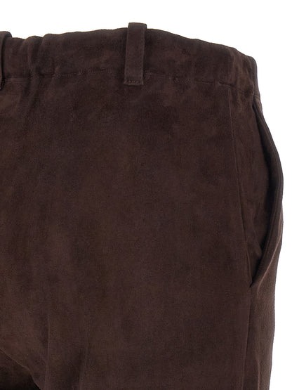 STOULS Women's Straight Leg Suede Lamb Leather Jeans - Brown