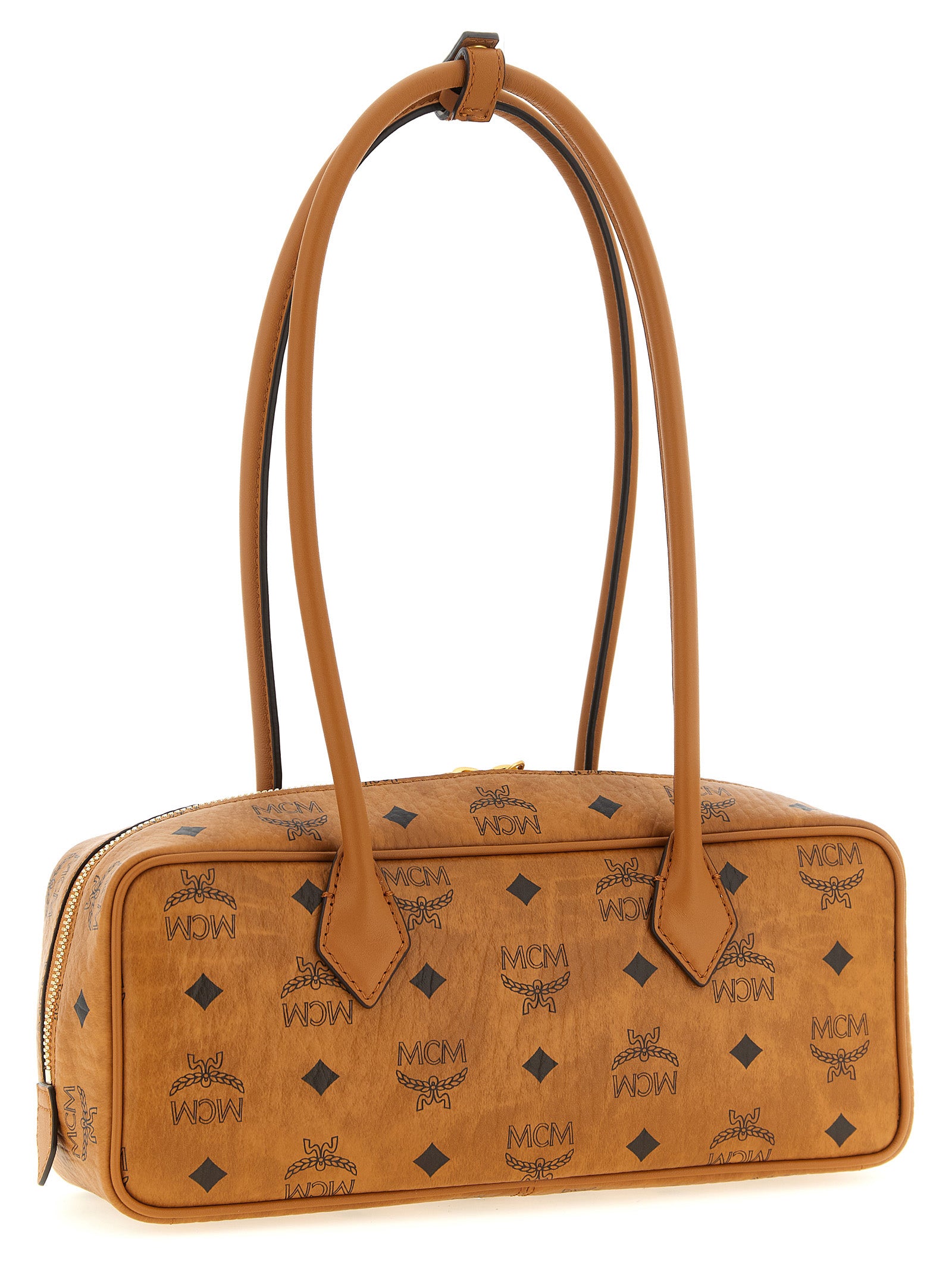 East West Shoulder Bag by MCM for women in suede polyester polyethylene polyurethane leather brown & natural features a effortless chic silhouette with a secure zipper, ample , and versatile shoulder-strap for a effortless chic finish.