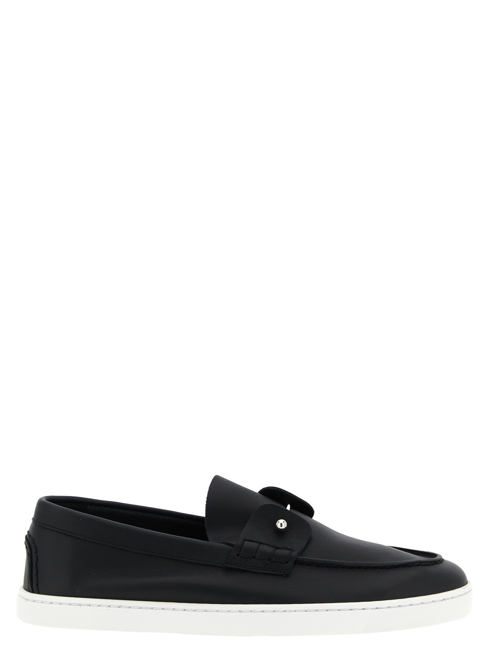 Loafer Slip-On Shoes by Christian Louboutin for men in calfskin leather black showcases a impeccable silhouette as Men's Calfskin Leather Loafer Slip-On Shoes, artfully designed with a impeccable and refined for a impeccable finish.