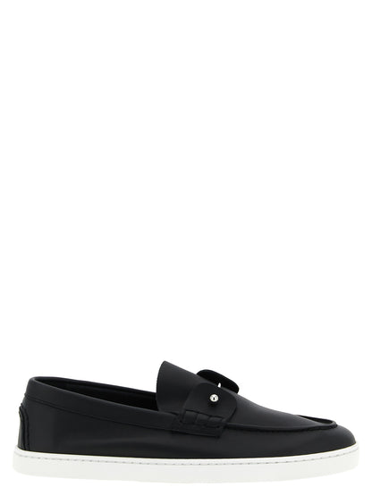 Loafer Slip-On Shoes by Christian Louboutin for men in calfskin leather black showcases a impeccable silhouette as Men's Calfskin Leather Loafer Slip-On Shoes, artfully designed with a impeccable and refined for a impeccable finish.