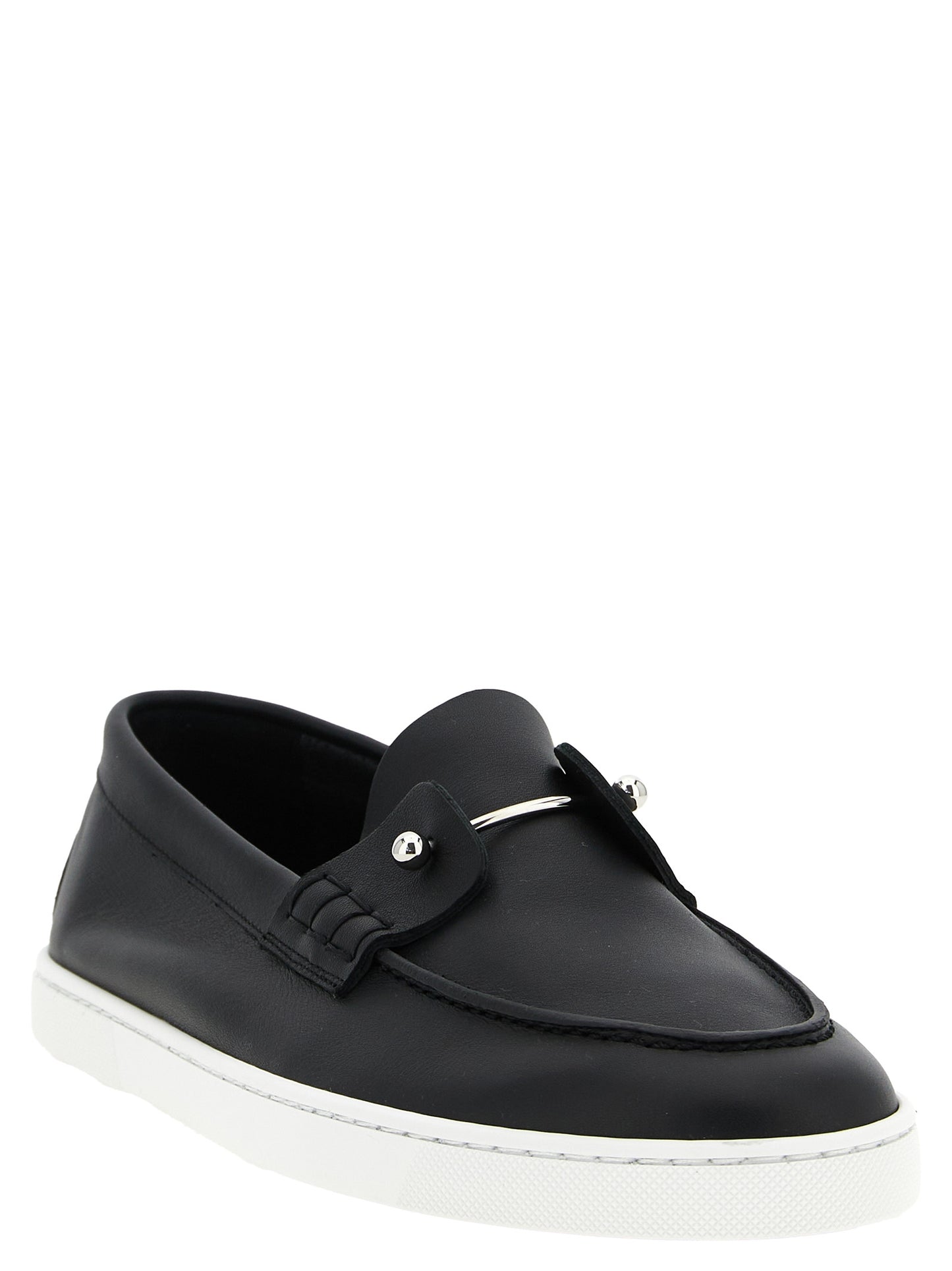 Loafer Slip-On Shoes by Christian Louboutin for men in calfskin leather black showcases a resplendent Men's Calfskin Leather Loafer Slip-On Shoes aesthetic, defined by its resplendent and elegant .