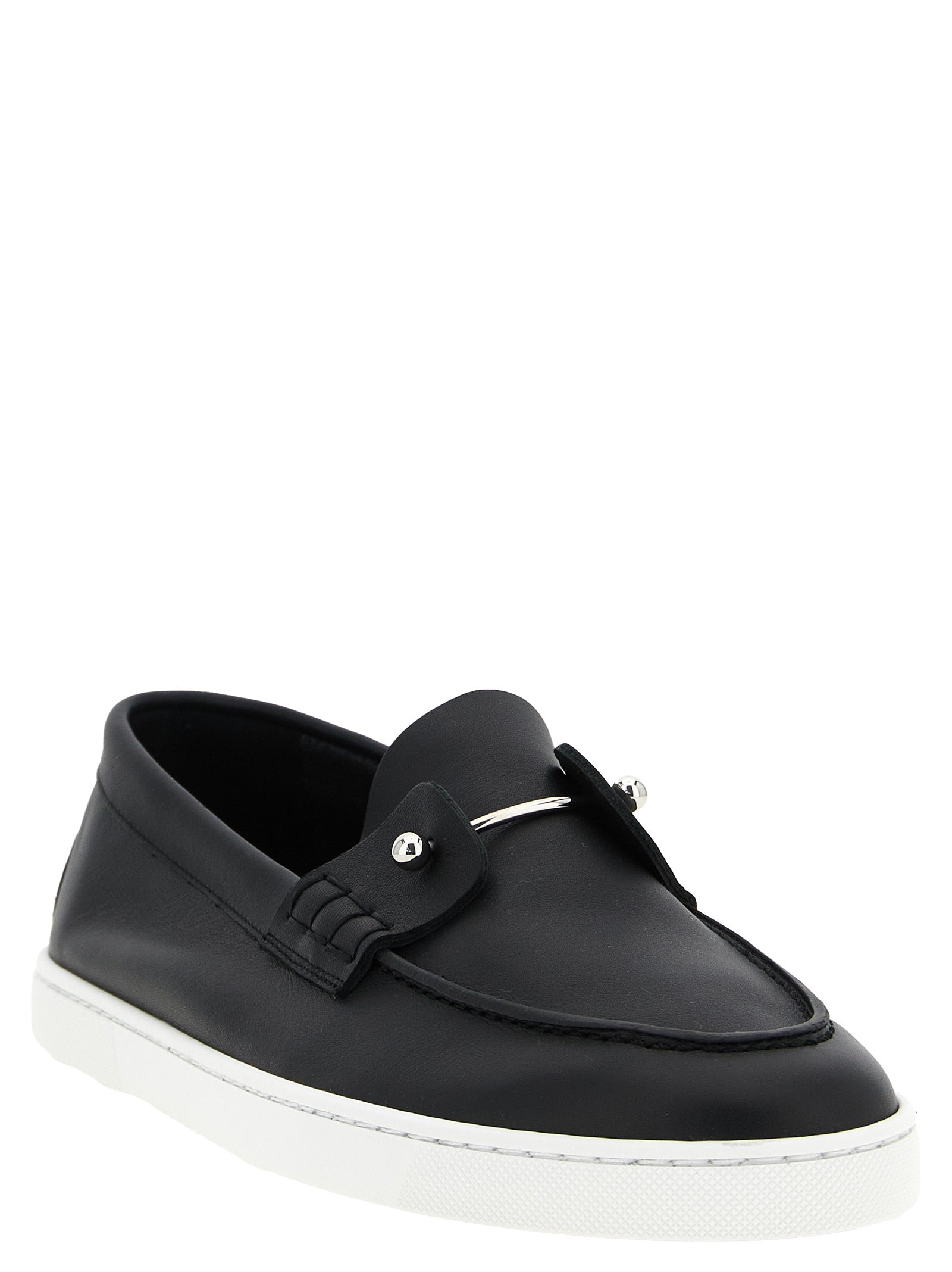 Loafer Slip-On Shoes by Christian Louboutin for men in calfskin leather black showcases a resplendent Men's Calfskin Leather Loafer Slip-On Shoes aesthetic, defined by its resplendent and elegant .
