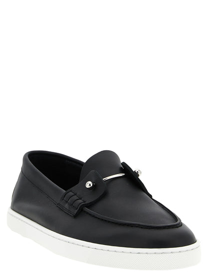 Loafer Slip-On Shoes by Christian Louboutin for men in calfskin leather black showcases a resplendent Men's Calfskin Leather Loafer Slip-On Shoes aesthetic, defined by its resplendent and elegant .