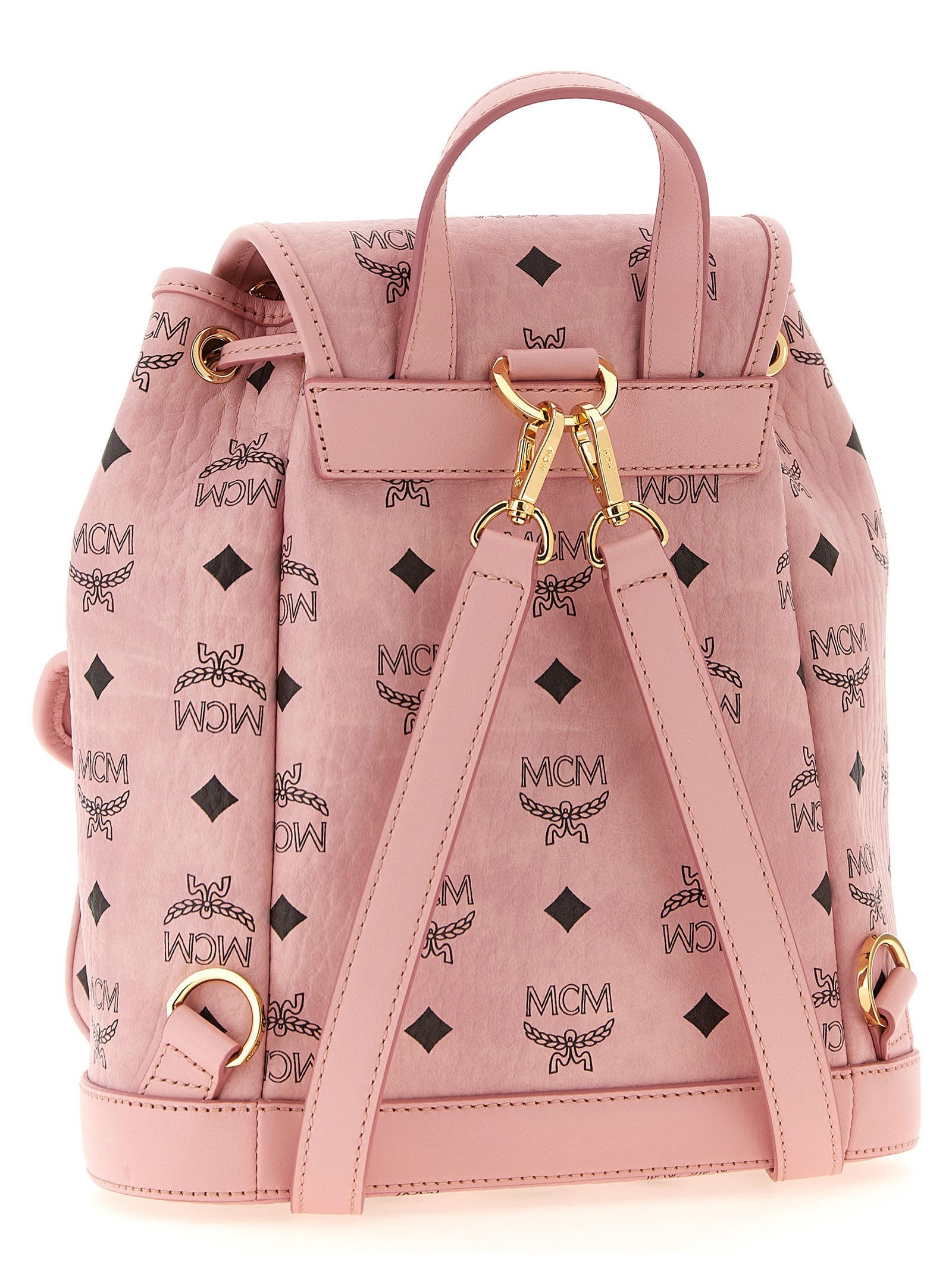Mini Backpack by MCM for women in suede polyester polyethylene polyurethane leather gold, multicolor, pink & monogram showcases a urban-chic Aren Visetos Suede Polyester Polyethylene Polyurethane Leather Mini Backpack design, featuring a secure with urban-chic and versatile backpack-strap & adjustable-strap.