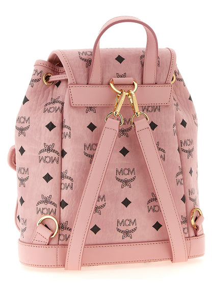 Mini Backpack by MCM for women in suede polyester polyethylene polyurethane leather gold, multicolor, pink & monogram showcases a urban-chic Aren Visetos Suede Polyester Polyethylene Polyurethane Leather Mini Backpack design, featuring a secure with urban-chic and versatile backpack-strap & adjustable-strap.