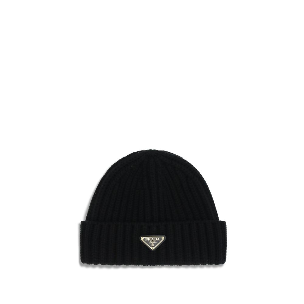 Beanie Hat by Prada for women in virgin wool black features a athleisure-luxe silhouette, artfully capturing the essence of the athleisure-luxe Virgin Wool Beanie Hat design for a sophisticated look.