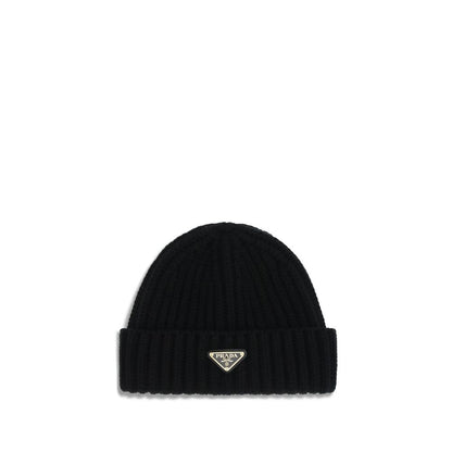 Beanie Hat by Prada for women in virgin wool black features a athleisure-luxe silhouette, artfully capturing the essence of the athleisure-luxe Virgin Wool Beanie Hat design for a sophisticated look.