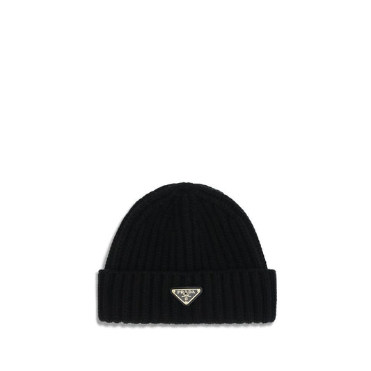 Beanie Hat by Prada for women in virgin wool black features a athleisure-luxe silhouette, artfully capturing the essence of the athleisure-luxe Virgin Wool Beanie Hat design for a sophisticated look.