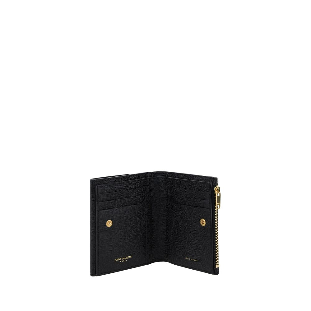 Cardholder Wallet by Saint Laurent for women in bos taurus calfskin leather black showcases a discerning silhouette, artfully capturing the essence of Bos Taurus Calfskin Leather Cardholder Wallet with its functional card-organization billfold coin-purse.