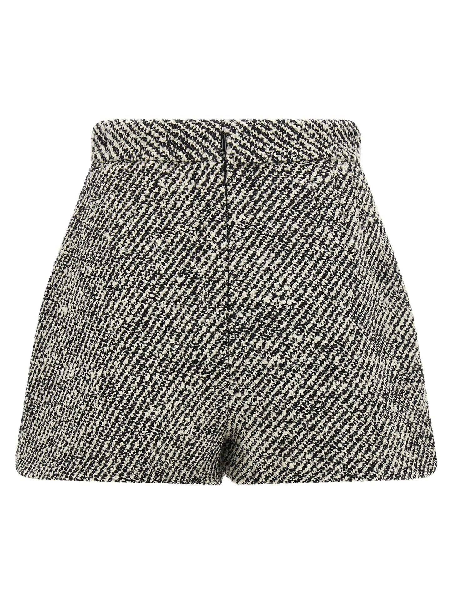 Bermuda Shorts by Versace for women in virgin wool & nylon bicolour, black, gold, white, patterned & signature features an tailored silhouette, showcasing a tailored with a short and high rise for a sophisticated look.