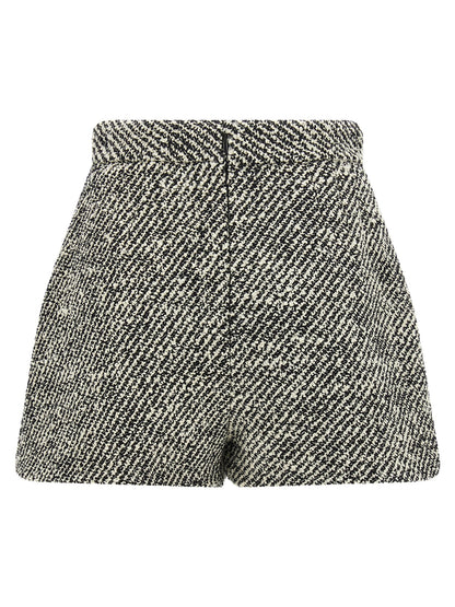 Bermuda Shorts by Versace for women in virgin wool & nylon bicolour, black, gold, white, patterned & signature features an tailored silhouette, showcasing a tailored with a short and high rise for a sophisticated look.