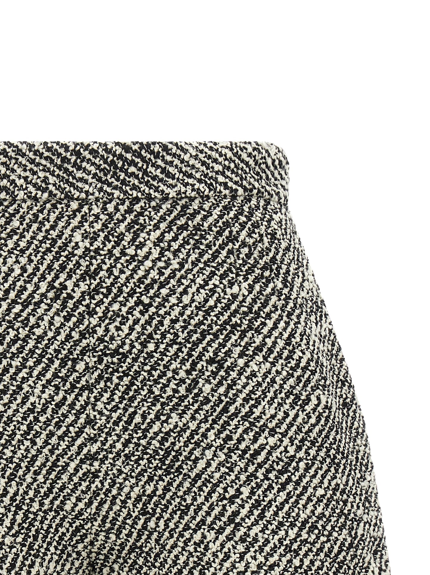 Bermuda Shorts by Versace for women in virgin wool & nylon bicolour, black, gold, white, patterned & signature features a eye catching and short with a eye catching high rise.