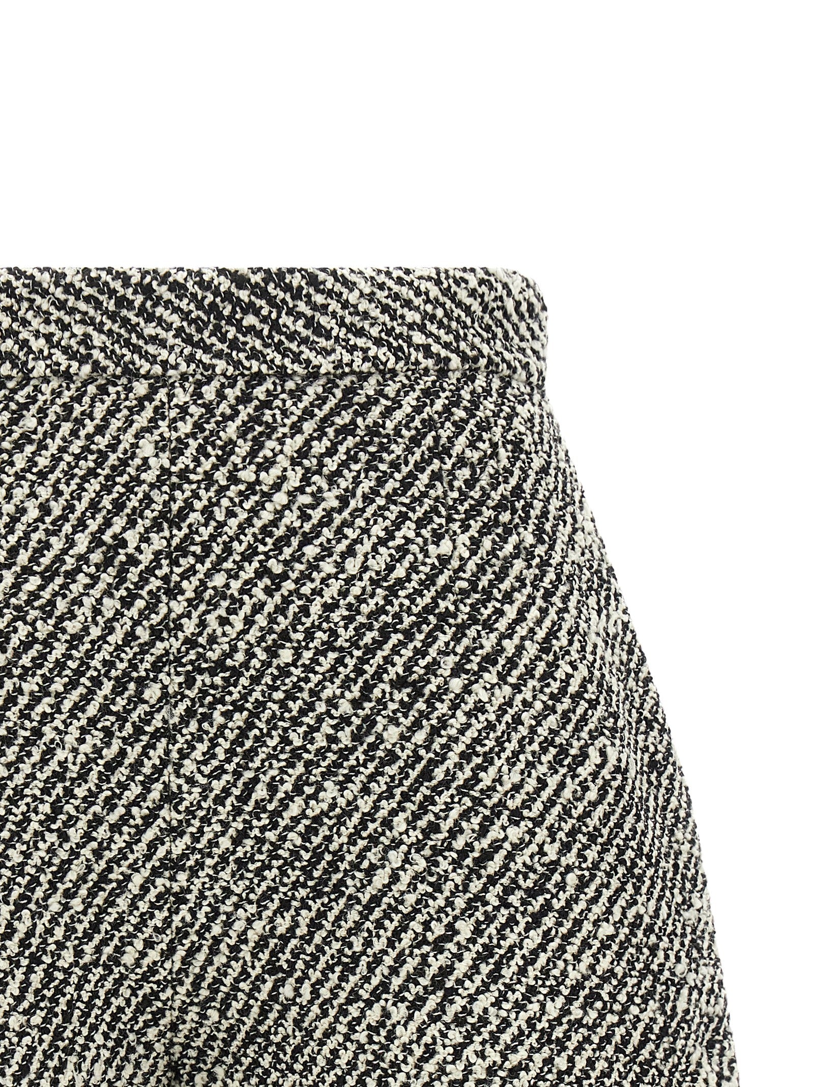 Bermuda Shorts by Versace for women in virgin wool & nylon bicolour, black, gold, white, patterned & signature features a eye catching and short with a eye catching high rise.