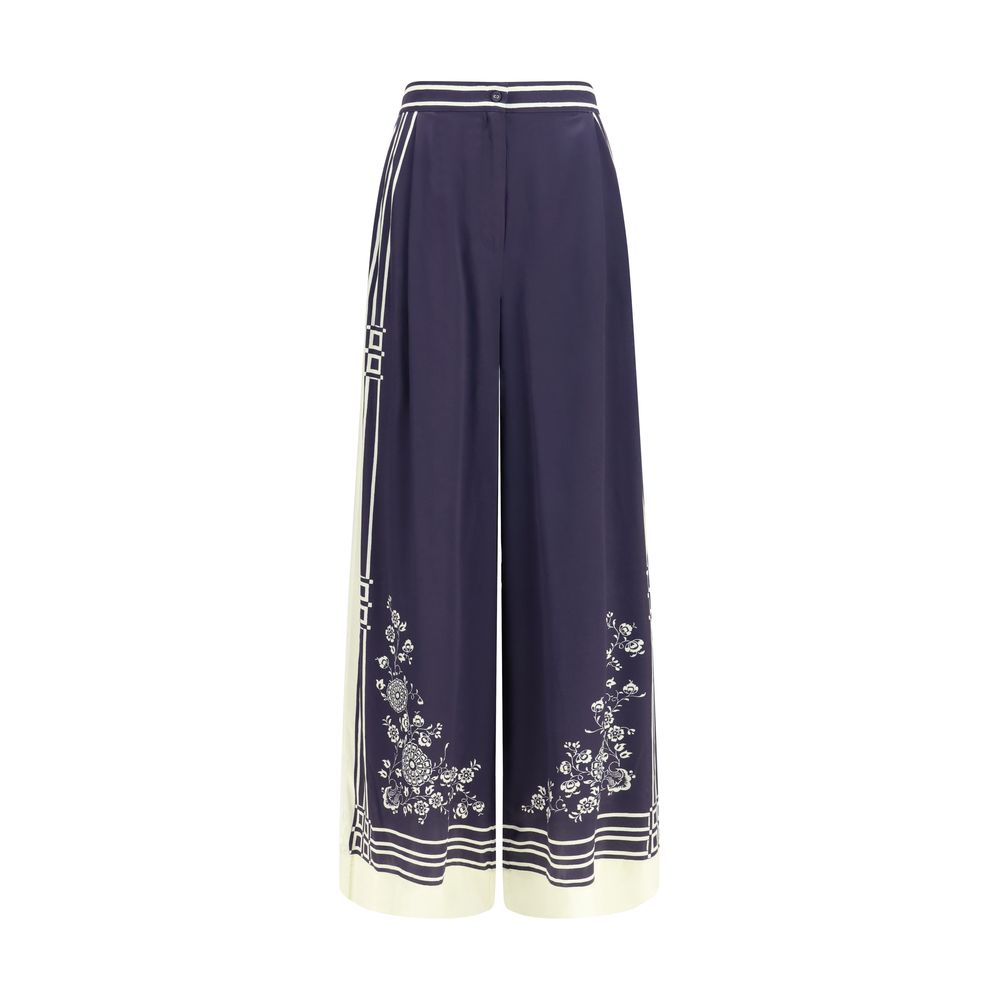 Casual Pants by Alemais for women in silk blue, floral, print & striped features an refined tailoring silhouette, showcasing a premium relaxed-fit, regular-fit & wide with a and long cut for a refined tailoring look.
