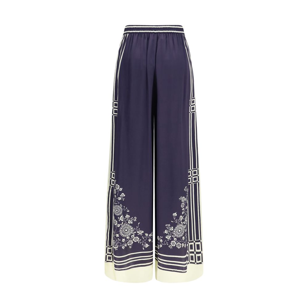 Casual Pants by Alemais for women in silk blue, floral, print & striped features an refined tailoring silhouette, showcasing a premium relaxed-fit, regular-fit & wide with a and long cut for a refined tailoring look.