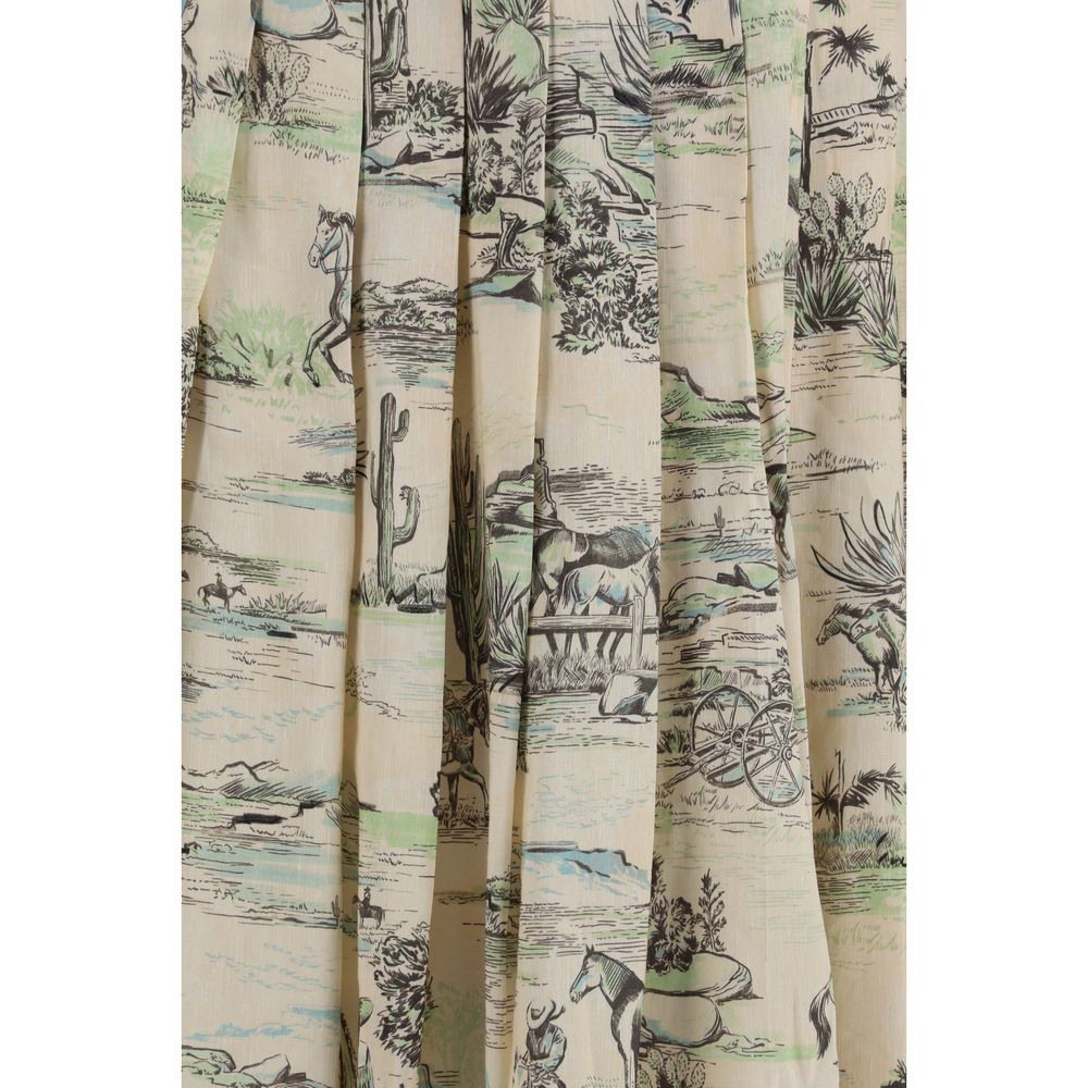 Skirt by Alemais for women in linen & viscose beige & print features a contoured silhouette from the Women's Pleated Linen & Viscose Midi Skirt collection, characterized by its contoured midi for a contoured finish.