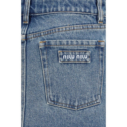 Skirt by Miu Miu for women in denim cotton blue features an relaxed-yet-refined silhouette that elegantly showcases the Women's Denim Straight Cotton Mini Skirt design and sophisticated mini.