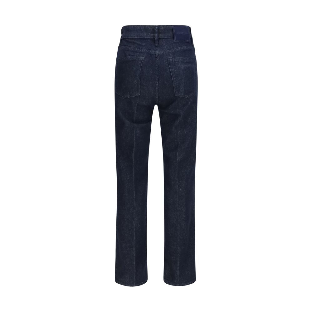 Jeans by Jacob Cohen for women in polyester cotton denim blue & white presents a refined pantology silhouette, artfully defined by a refined pantology straight, slim & cropped, cropped, and a sophisticated high rise.