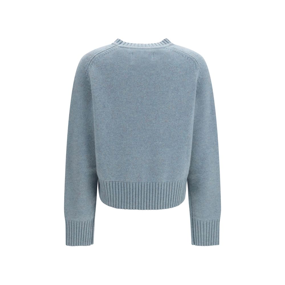 Sweatshirt by Extreme Cashmere for women in cashmere & capra leather blue showcases a slouchy chic silhouette, artfully detailed with a slouchy chic crew neckline and for a slouchy chic finish.