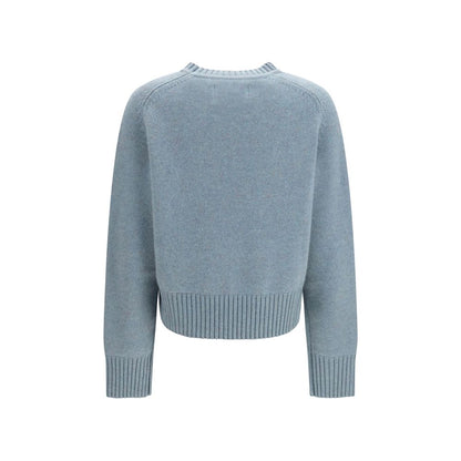 Sweatshirt by Extreme Cashmere for women in cashmere & capra leather blue showcases a slouchy chic silhouette, artfully detailed with a slouchy chic crew neckline and for a slouchy chic finish.