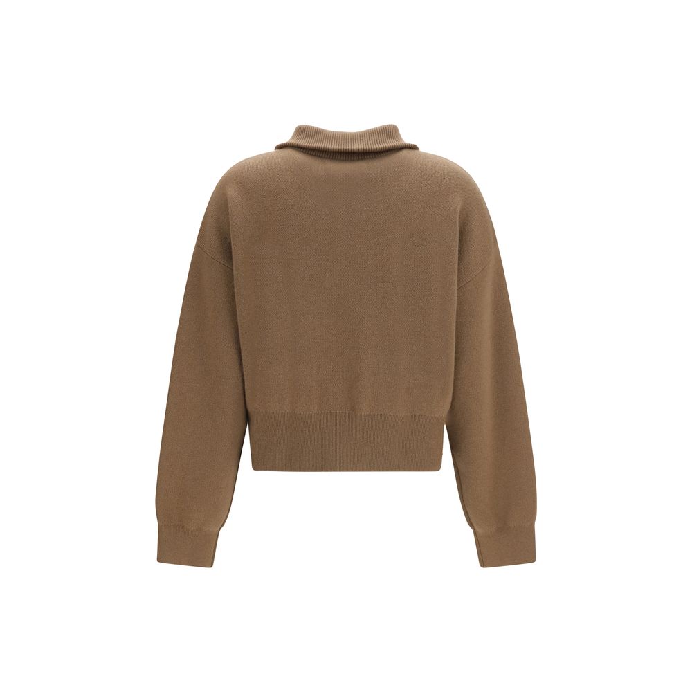 Sweatshirt by Extreme Cashmere for women in cashmere & capra leather brown features an provocated silhouette, detailed with a provocated and a refined high-collar neckline for a sophisticated aesthetic.