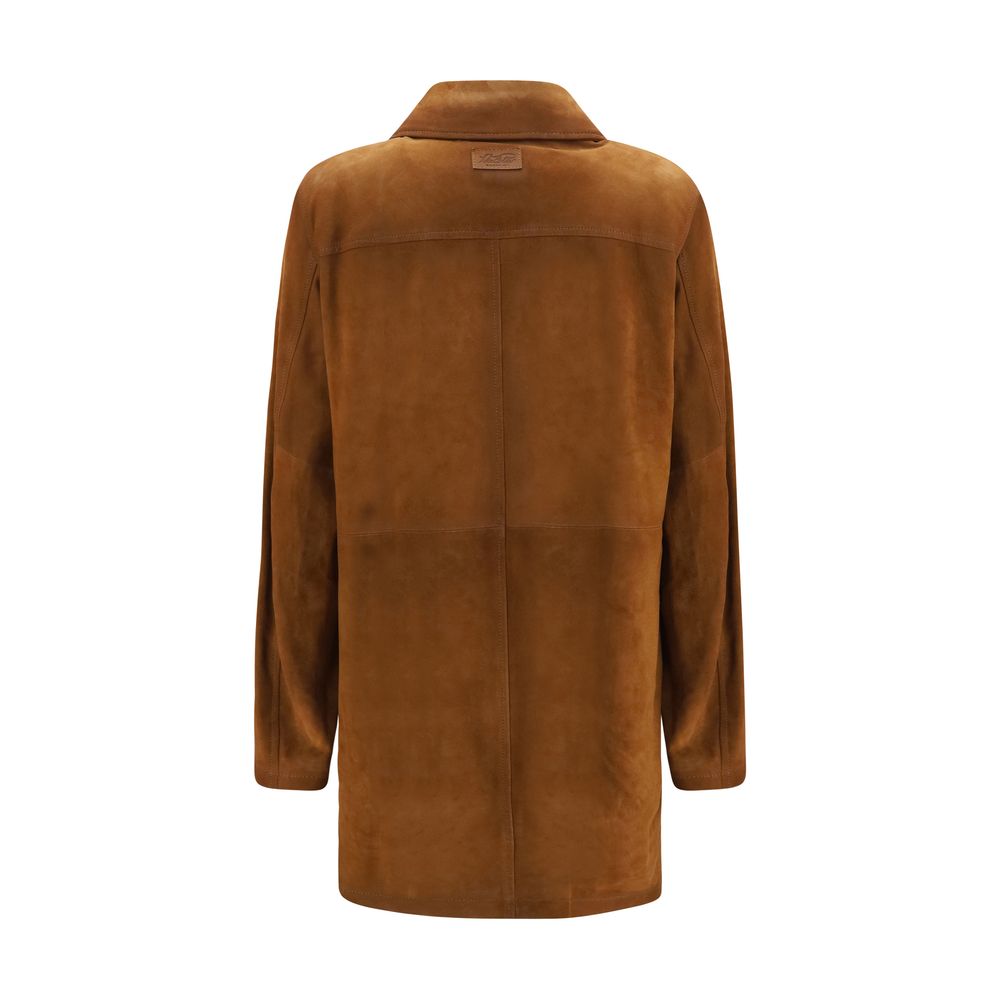 Overcoat by Valstar for women in bos taurus calf suede leather brown features a cosy chic silhouette, artfully detailed with a sophisticated and premium pockets for a cosy chic finish.