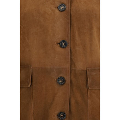 Overcoat by Valstar for women in bos taurus calf suede leather brown features an satoral silhouette, showcasing a sophisticated and satoral pockets for a premium, timeless look.