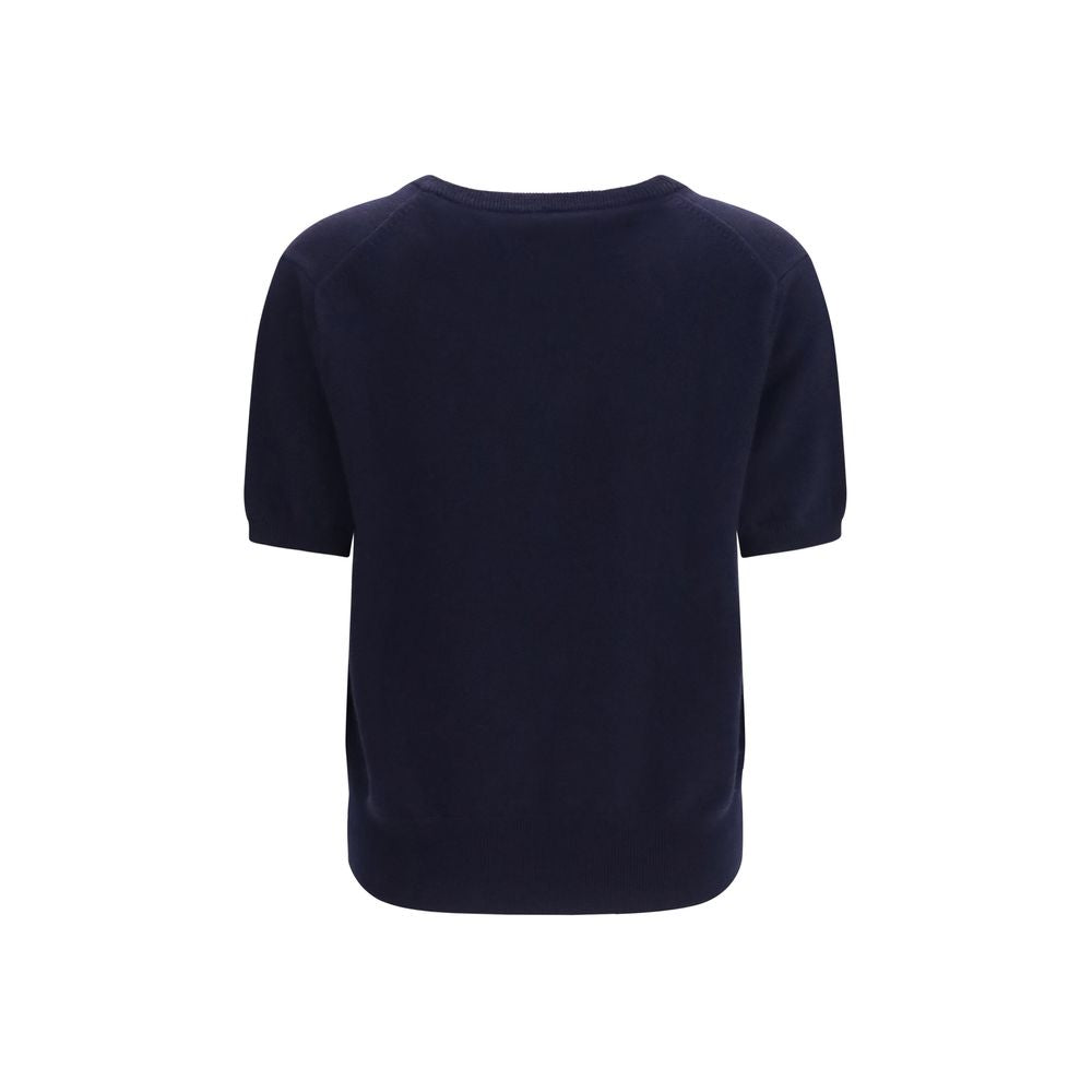 Sweater by Extreme Cashmere for women in nylon cashmere & capra leather blue showcases a discreet silhouette, finished with a discreet v-neck neckline and for a discreet look.