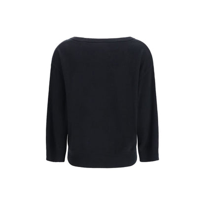This Sweater by Extreme Cashmere for women in cashmere & capra leather black & pearl presents a understated silhouette, featuring a sophisticated v-neck neckline and for a understated finish.