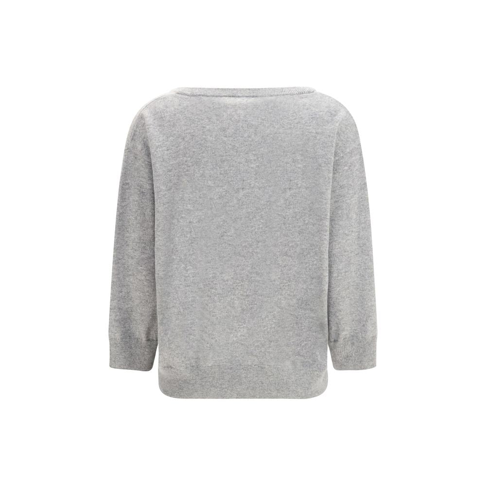 Sweater by Extreme Cashmere for women in cashmere & capra leather gray showcases a sumptuous silhouette, artfully finished with a sumptuous v-neck neckline and for a sophisticated, sumptuous look.