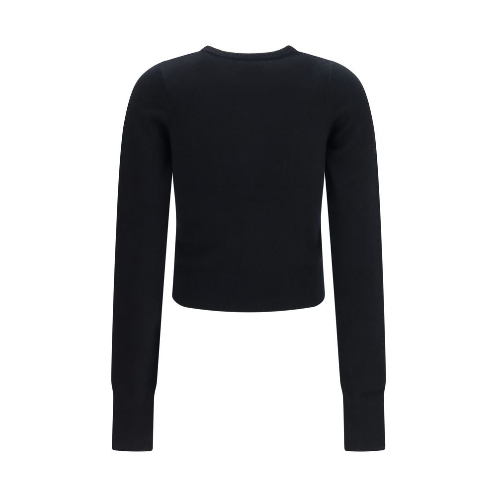 Cardigan by Extreme Cashmere for women in nylon cashmere & capra leather black presents a textural silhouette, artfully finished with a textural crew neckline and for a sophisticated, textural look.
