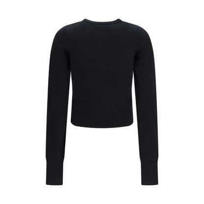 Cardigan by Extreme Cashmere for women in nylon cashmere & capra leather black presents a textural silhouette, artfully finished with a textural crew neckline and for a sophisticated, textural look.